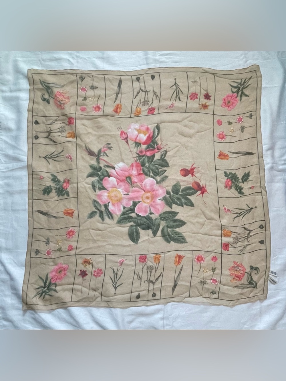 Nordstrom Beige Floral Silk Scarf